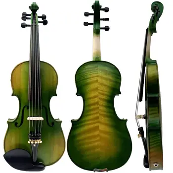 Красивые зеленые цвета, 5-струнная электрическая и акустическая скрипка 4/4, со смычком в футляре