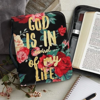 красивые цветы Библейская сумка для дамских сумок Ручка на молнии из искусственной кожи Чехол для Библии Практичный Церковный Сбор Священных Писаний