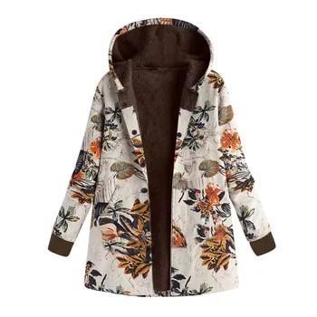 Куртка с цветочным принтом, женские карманы, пальто с капюшоном с длинным рукавом, Винтажная куртка Оверсайз, Утепленные Женские Зимние Женские куртки, Блейзер