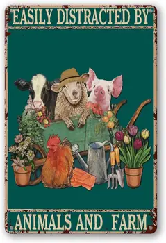 Легко отвлекаемых животных и ферм, винтажная металлическая вывеска на стене магазина товаров для дома, бара, кафе, фермерского магазина 8 x 12 дюймов (Tin-36)