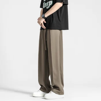 Летние мужские повседневные брюки из ткани Ice Silk 2023, модный тренд, Свободные костюмные брюки с эластичной резинкой на талии, 4 цветных брюк большого размера S-5XL
