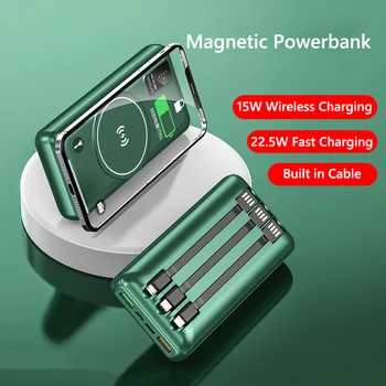 Магнитный Беспроводной Power Bank 20000 мАч PD 22,5 Вт Быстрая Зарядка Powerbank для iPhone 14 Samsung Huawei Xiaomi Повербанк с Кабелем