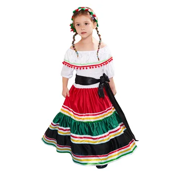 Мероприятие в кампусе, платье на День призрака, Мексиканская национальная традиционная одежда, танцевальный костюм для девочек, детское праздничное платье на Хэллоуин