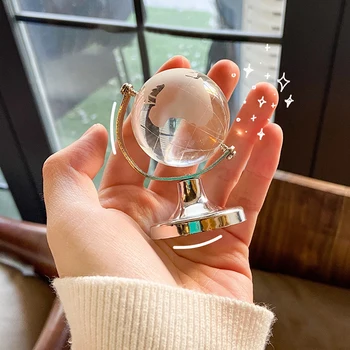 Мини-хрустальный глобус Ins Прозрачный шар земной шар стеклянный миниатюрный орнамент развивающие игрушки Подарок для домашнего декора офисные украшения
