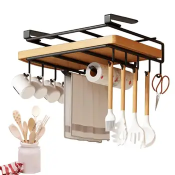 Многофункциональная Кухонная вешалка С железными крючками, полка без перфоратора, Многофункциональная вешалка для кухонных принадлежностей, шкаф-купе