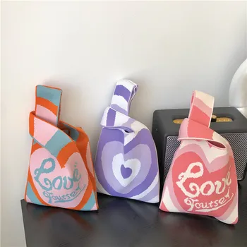 Модная сумка на запястье, связанная крючком в виде сердца, сумки, роскошные дизайнерские вязаные сумки, бренды, маленькие сумки для покупок с буквами для женщин 2022, кошельки