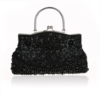 Модная черная женская банкетная сумочка с бисером, клатч для вечеринки, свадебная вечерняя сумочка с цепочкой на плечо, косметичка 78189-G