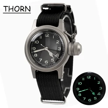 Мужские часы THORN Диаметром 36 мм Военные часы Ретро механизм NH35 C3 суперсветящиеся 200-метровые водонепроницаемые автоматические часы для мужчин