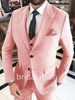 Мужской костюм Bridalaffairr с розовым отворотом, однобортная двойка, Приталенный высококачественный костюм для свадьбы, выпускного вечера