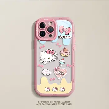 Мультфильм Sanrio Hello Kitty Кремовая кайма ручной работы в стиле граффити Чехол для телефона Kawaii для Iphone 15 14 13 12 11 Защита от падения