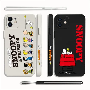 Мультяшный Чехол Для Телефона Snoopys Для iPhone 15 14 13 12 11 Pro Max Mini X XR XS MAX SE20 8 7 Plus Силиконовые Чехлы с Ремешком для рук