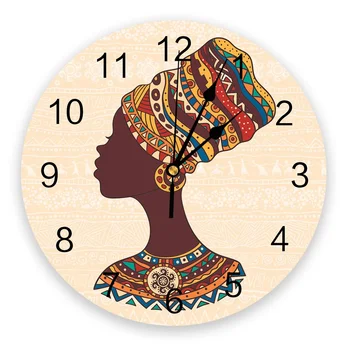 Настенные часы в спальне Африканской женщины в этническом стиле, большие современные кухонные обеденные круглые настенные часы, часы для гостиной, домашний декор