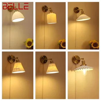 Настенный светильник BELLE Nordic из латуни, прикроватная лампа для гостиной, спальни, современный гостиничный коридор, настенный светильник для прихожей