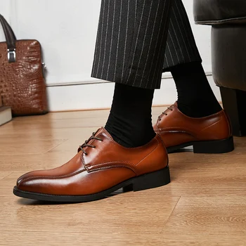Новая Деловая Официальная Кожаная Обувь в Британском стиле на шнуровке, Мужская Дышащая Обувь-Дерби С Острым Носком, Офисная Обувь На Мягкой Подошве