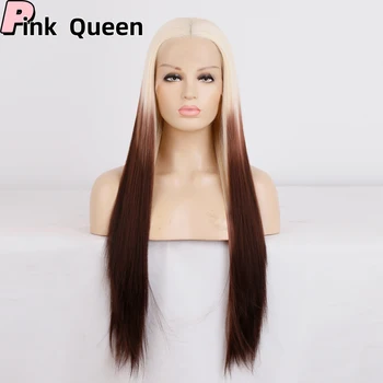 Новейший модный парик с кружевом спереди, подходящий к длинным прямым волосам, высокотемпературный синтетический парик с кружевом, связанный вручную, женский парик с околоушником