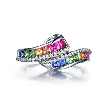 Новое европейское и американское кольцо с разноцветными камнями, инкрустированное цирконом, радужные драгоценные камни, женское кольцо высокого качества в модном стиле