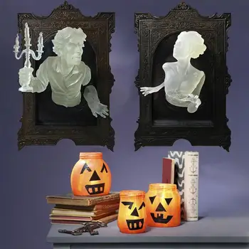 Новый готический дом, 2D Наклейка с призраком в зеркальной раме, светящееся украшение для Хэллоуина, настенная рамка для вечеринки в доме с привидениями 