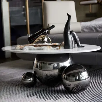 Новый журнальный столик в итальянском стиле, Современный Мраморный Круглый Чайный столик для гостиной на заказ в отеле