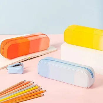 Новый креативный пенал градиентного цвета Kawaii, силиконовая сумка для ручек большой емкости, студенческая канцелярская сумка, сумка для хранения школьных принадлежностей