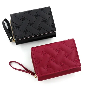 Новый модный простой женский короткий кошелек на молнии, сумочка с вышивкой в виде сердца, скидка 30%, однотонный цвет