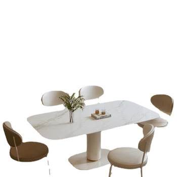Обеденный стол из каменной плиты Qf, Яркий Бытовой Прямоугольный Итальянский Минималистичный набор обеденных столов и стульев