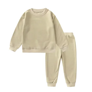Осенние однотонные комплекты одежды с длинными рукавами для маленьких мальчиков и девочек, футболка + штаны, детская одежда для маленьких мальчиков и девочек, костюм