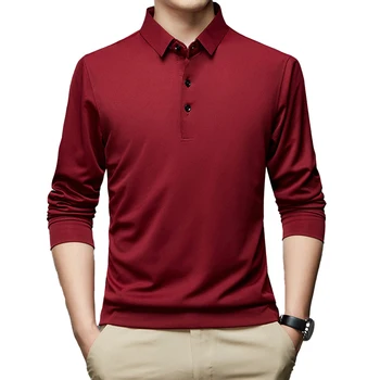 Официальное деловое платье Рубашка Блузка для мужчин Облегающие топы с воротником на пуговицах Футболка с длинным рукавом Винно-красный/черный