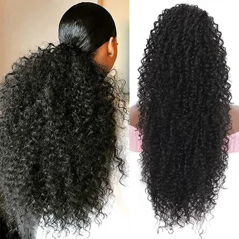 Плетеный вьющийся хвост для африканских женщин, афро-кудрявые кусочки волос, синтетические термостойкие парики для женщин