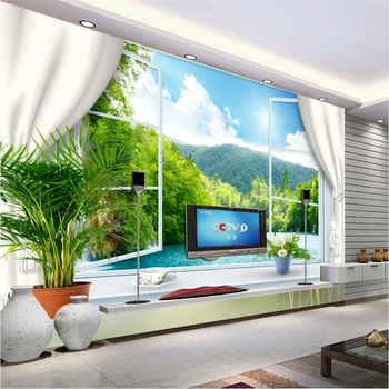 Пользовательские обои 3d фреска оконный пейзаж гостиная спальня обои домашний декор отель кафе фреска papel de parede 3d фотообои