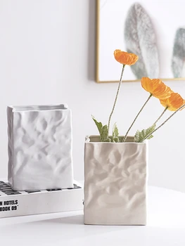 Простой бумажный пакет с имитацией кремового цвета, плиссированная керамическая ваза, гидропонная ваза, украшение дома, украшение комнаты ins simple