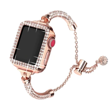 Ремешок и чехол для Apple Watch Band 38/40 мм 41 мм, женский нарядный металлический браслет со стразами-бампером для iWatch8 / 7 / SE/6/5/4