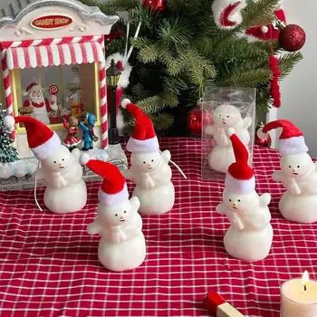 Рождественский Снеговик Свеча Забавный Снеговик Ароматическая Свеча Со Шляпой Санта Клауса Украшение Домашнего Рождественского Стола Подарок К Зимнему Празднику