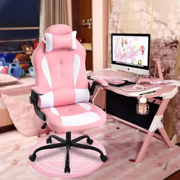 Розовое игровое кресло для взрослых, эргономичное компьютерное кресло с откидывающимся подлокотником и регулируемой поясничной поддержкой для офисных геймеров
