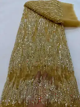 Роскошная Африканская кружевная ткань Нигерия, Тюль с тяжелой бисерной кружевной вышивкой 2023, Высококачественное Новое Французское кружево для свадебного платья WFRDL