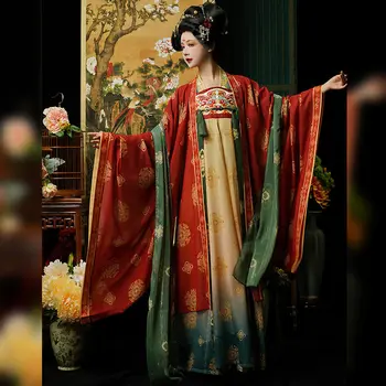 Роскошное женское китайское традиционное платье с вышивкой Hanfu Tang с большим рукавом