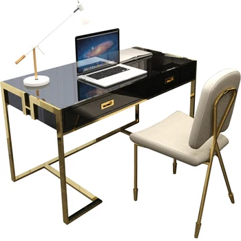 Роскошный стол и стул в гонконгском стиле, постмодернистский минималистичный домашний рабочий стол boss из нержавеющей стали, компьютерный стол