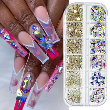 Сверло для ногтей специальной формы, кристально чистые стразы для дизайна ногтей AB, акриловые камни для ногтей, самоцветы, 3D украшения для ногтей