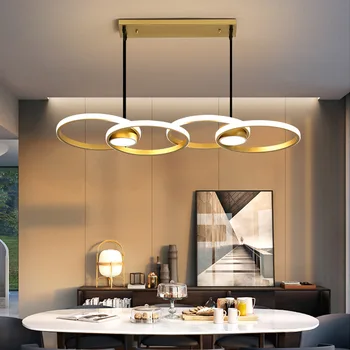 Светодиодная люстра для еды, простая лампа для ресторана, подвесные светильники, золотая модная светодиодная люстра для еды для гостиной, столовой