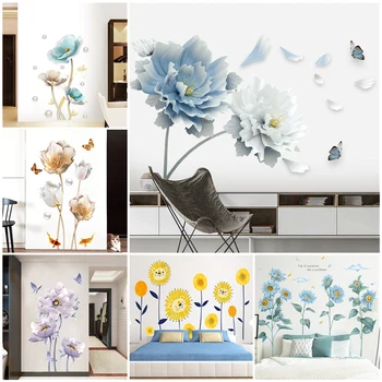 Синие и белые обои Saussurea Involucrata Для жилья, гостиной, декоративного оформления, спальни, кабинета, магазина, эстетики своими руками