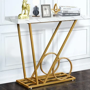 Современный консольный столик из искусственного мрамора - 40-дюймовый столик для прихожей с золотым основанием…