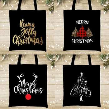 Счастливого Рождества, женская холщовая сумка для покупок с принтом деревьев, женская сумка через плечо, сумочка для хранения многоразовых подарков большой емкости