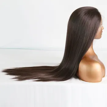 Темно-коричневый Бесклеевой Синтетический Парик на кружеве, Длинные Прямые волосы из термостойкого волокна, Предварительно выщипанные по линии роста волос для женских Париков