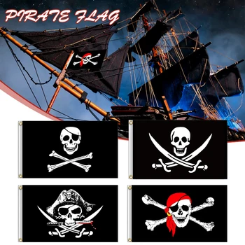 Флаг с Пиратским Черепом и Скрещенными Костями Легкий и Прочный Креативный Флаг-Баннер для Наружных и Внутренних Аксессуаров