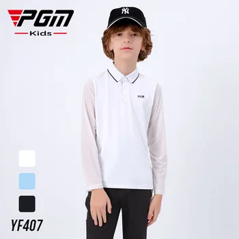 Футболка для гольфа для мальчиков PGM, детская солнцезащитная одежда, майка с длинным рукавом, Молодежная спортивная одежда, белая сверхлегкая YF407
