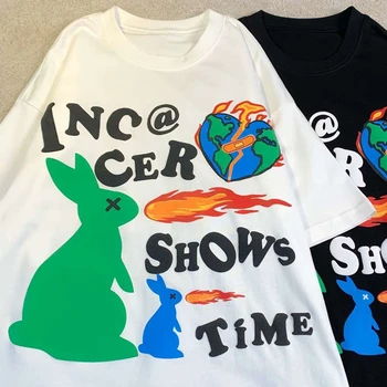 Футболки с рисунком американских хип-хоп Кроликов, мужские футболки с короткими рукавами, Хлопковый материал, Летняя одежда Kawaii Harajuku