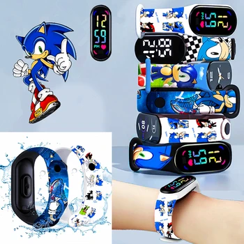 Цифровые часы Disney Stitch Sonic с фигурками из аниме, водонепроницаемые электронные спортивные часы со светящимся сенсорным экраном, детские подарки на день рождения, игрушки