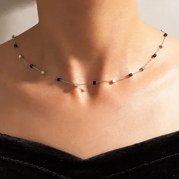 Черное ожерелье для женщин на шею, цепочка, колье, регулируемые вечерние украшения, ошейник, модные подвески с бисером, бесплатная Доставка