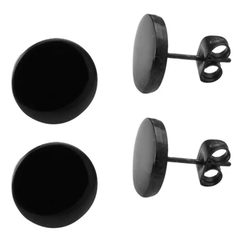 Ювелирные мужские серьги, ушные заклепки в форме круга 10 мм, 4шт (2 пары), нержавеющая сталь, черный